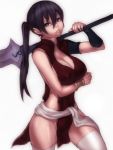  armlet bare_hips bare_shoulders barusa black_eyes black_hair breasts brown_eyes cleavage curvy erect_nipples fumio_(rsqkr) holding humio large_breasts lips long_hair mound_of_venus no_panties plump_lips polearm ponytail seirei_no_moribito side_slit solo spear thigh-highs thighhighs thighs weapon white_legwear wide_hips 