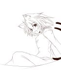  animal_ears cat_ears cat_tail chen highres jewelry kachoo lineart looking_at_viewer monochrome multiple_tails short_hair single_earring smile solo tail touhou 