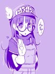  :o bust dr._slump glasses gloves hat long_hair monochrome norimaki_arale outline purple solo taru_neko translation_request 
