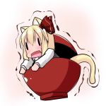  animal_ears blonde_hair bowl cat_ears cat_tail dress_shirt hair_ribbon hoshizuki_(seigetsu) open_mouth purumia ribbon rumia shirt short_hair solo tail touhou |_| 