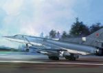  bomb bomber forest highres hjl jet landing_gear nature no_humans original photorealistic runway star taking_off tree tu-22 