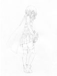  armband artist_request blush cape gloves hair_ornament hairclip highres looking_back magical_girl mahou_shoujo_madoka_magica mahou_shoujo_madoka_magica_movie miki_sayaka monochrome short_hair simple_background sketch solo sword thigh-highs thighhighs weapon zettai_ryouiki 