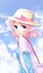  airi_(megumi0216) blue_eyes blush cloud clouds hat mole pink_hair pokemon pokemon_(game) pokemon_bw2 ruri_(pokemon) short_hair sky smile solo 