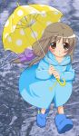 blush clannad colored highres ibuki_fuuko long_hair looking_at_viewer raincoat rubber_boots satomi_yoshitaka shiropuni solo umbrella 