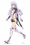  boots breasts cleavage cleavage_cutout fingerless_gloves flat_chest glasses gloves headdress kawagoe_pochi lavender_eyes lavender_hair maid_headdress midriff navel neighbor_quartz over-kneehighs parted_lips phantasy_star phantasy_star_online_2 pointy_ears running short_shorts shorts solo thigh-highs thigh_boots thighhighs walking white_background white_legwear 