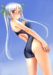  ass copyright_request katahira_masashi long_hair one-piece_swimsuit red_eyes solo swimsuit twintails white_hair 