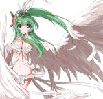  breasts copyright_request endou_chihiro green_hair harpy monster_collection monster_girl simple_background smile solo white_background wings 
