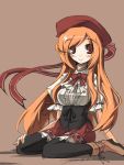  blush copyright_request endou_chihiro hat long_hair red_eyes simple_background smile solo 
