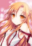  asuna_(sao) bare_shoulders blush brown_eyes brown_hair bust detached_sleeves long_hair looking_at_viewer nio smile solo sword_art_online 