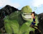  bulkhead cheek-to-cheek cheek_to_cheek closed_eyes eyes_closed heart hug miko_nakadai multicolored_hair pink_hair robot shorts size_difference toriko_(hogetara) transformers transformers_prime twintails 