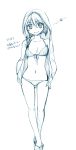  artist_request bikini blue blush breasts cleavage collarbone flip-flops hair_ornament hairclip hands_in_pockets hoodie mahou_shoujo_madoka_magica miki_sayaka monochrome musical_note navel sandals short_hair sketch smile solo swimsuit toenails toes 