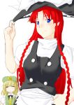 :&lt; blonde_hair blue_eyes bow braid chinese_clothes cosplay costume_switch hair_bow hat hat_bow highres hong_meiling hong_meiling_(cosplay) kirisame_marisa kirisame_marisa_(cosplay) long_hair multiple_girls niwatazumi red_hair redhead rough single_braid sketch smile star touhou twin_braids witch_hat 