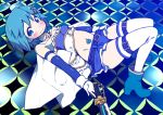  ahiruaoba armband bare_shoulders blue_eyes blue_hair cape gloves hair_ornament hairclip lying magical_girl mahou_shoujo_madoka_magica mahou_shoujo_madoka_magica_movie midriff miki_sayaka navel oktavia_von_seckendorff short_hair solo soul_gem spoilers sword thigh-highs thighhighs weapon zettai_ryouiki 