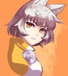  animal_ears brown_eyes bust face frown inubashiri_momiji no_hat no_headwear nude pom_pom_(clothes) short_hair silver_hair simple_background solo taketora touhou wolf_ears 
