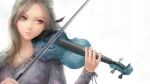  blonde_hair blue_violin instrument long_hair miche music necklace original realistic red_eyes ruffles violin white 