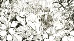  2boys blush bun_cover double_bun drooling food fruit gintama hijikata_toushirou japanese_clothes kagura_(gintama) monochrome multiple_boys open_mouth plant sakata_gintoki short_hair tkr_(lovedelic99) 