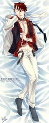  bed chains laying_down redhead solo umineko_no_naku_koro_ni ushiromiya_battler 