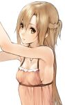  arm_up armpits arms_up asuna_(sao) brown_eyes brown_hair jewelry long_hair makimura_shunsuke necklace rough sideboob solo sword_art_online white_background 