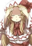  blonde_hair blush capelet close-up closed_eyes eyes_closed forehead gaoo_(frpjx283) hat highres lily_white long_hair open_mouth sash simple_background solo touhou white_background 
