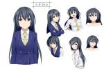  blazer breasts bust character_sheet copyright_request crossed_arms highres iyakun long_hair necktie nude school_uniform simple_background solo sweater_vest white_background 