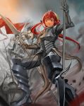  armor hat original polearm red_eyes red_hair redhead shijima_(tanfn) spear twintails weapon 