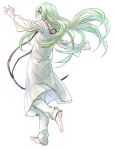  androgynous barefoot enkidu_(fate/strange_fake) fate/strange_fake fate_(series) green_hair long_hair male robe shiga_(nattou_mo) solo 