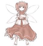  barefoot blush_stickers crossed_arms highres kuro_suto_sukii rough short_hair short_twintails simple_background skirt smile solo sunny_milk touhou twintails white_background wings 