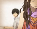  brown_hair chair green_eyes hyouka jewelry long_hair necklace oreki_houtarou oreki_tomoe rito453 short_hair 