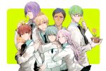  1girl 6+boys akashi_seijuurou aomine_daiki blonde_hair blue_eyes blue_hair dark_skin green_eyes green_hair kise_ryouta kuroko_no_basuke kuroko_tetsuya midorima_shintarou momoi_satsuki multiple_boys murasakibara_atsushi npa pink_eyes pink_hair purple_hair red_eyes redhead violet_eyes yellow_eyes 