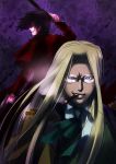  1girl alucard_(hellsing) blonde_hair blue_eyes cigar dual_wielding epaulettes fangs glasses gloves gun handgun hellsing integra_hellsing kabane kabane_(follabi) long_hair necktie smoking vampire weapon 