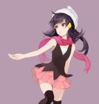  bare_arms bare_shoulders beanie black_hair grey_background hair_ornament hat hirosuke jewelry platinum_berlitz pokemon pokemon_special ring scarf skirt solo thigh-highs thighhighs yellow_eyes 