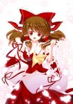  ascot blush bow breasts hair_bow hair_tubes hakurei_reimu kashiwagi_yun long_hair looking_at_viewer red_eyes solo touhou 