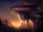  absurdres cityscape cloud clouds dusk epic highres jetpack mecha no_humans original realistic scenery science_fiction sky tlrose 
