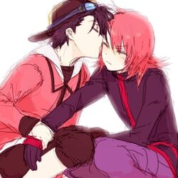  baseball_cap black_hair blush closed_eyes eyes_closed gloves goggles goggles_on_head gold_(pokemon) hat hirosuke holding kiss multiple_boys pokemon pokemon_special red_hair redhead shy silver_(pokemon) sitting sketch yaoi 