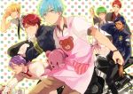  6+boys akashi_seijuurou aomine_daiki apron blonde_hair blue_eyes blue_hair cake chef dark_skin firefighter food glasses green_eyes green_hair highres japanese_clothes kagami_taiga kimono kise_ryouta kuroko_no_basuke kuroko_tetsuya labcoat midorima_shintarou multiple_boys murasakibara_atsushi npa police police_uniform purple_hair red_eyes redhead stethoscope stuffed_animal stuffed_toy teddy_bear uniform violet_eyes yellow_eyes 