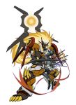  armor blonde_hair blue_eyes claws crescent dianamon digimon epic gel_shu long_hair mask no_humans scarf scythe sharp_teeth size_difference spikes very_long_hair 