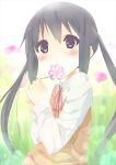  black_hair flower k-on! long_hair nakano_azusa red_eyes school_uniform sweater_vest twintails y_(sy20) 