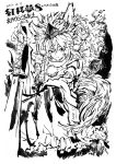  animal_ears bare_shoulders brush_(medium) detached_sleeves hat inubashiri_momiji matsuda_(matsukichi) monochrome short_hair sitting solo sword tail tokin_hat touhou traditional_media weapon wolf_ears wolf_tail 