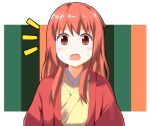  blush buratei_marii bust commentary_request japanese_clothes joshiraku long_hair looking_at_viewer open_mouth red_eyes red_hair redhead rioshi solo sweatdrop 