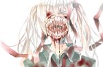 1girl bandage bandages blood chitose_mame kaibutsu monster_girl mouth saliva sharp_teeth solo teeth twintails white_hair 
