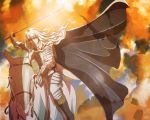  armor bad_id berserk bonsowaaaaaaaaa cape griffith horse long_hair solo sword wavy_hair weapon white_hair 