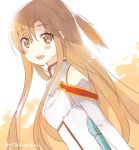  asuna_(sao) bare_shoulders brown_eyes brown_hair detached_sleeves female long_hair mishima_kurone solo sword_art_online 