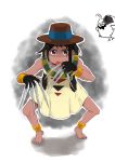  1girl anklet artist_request barefoot bracelet choi_mochimazzui claws cosplay crossover dark_skin dress fedora freddy_krueger freddy_krueger_(cosplay) hat jewelry nightmare_on_elm_street parody tamako_market tongue 