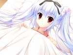  bed brown_eyes game_cg kusunoki_kukune long_hair mitha nanawind pajamas twintails white_hair yuyukana 