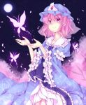  butterfly cherry_blossoms dress hat mi-chan petals pink_eyes pink_hair saigyouji_yuyuko short_hair smile solo touhou triangular_headpiece 