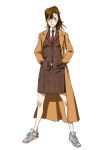  blush_stickers brown_eyes brown_hair doctor_who formal genderswap hands_in_pockets kabane kabane_(follabi) long_hair necktie no_socks pinstripe_suit shoes skirt skirt_suit sneakers solo suit tenth_doctor the_doctor trench_coat 