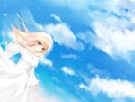  artist_name blonde_hair breasts character_request cleavage cloud clouds copyright_request dress long_hair long_sleeves sky smile solo veil verjuice wedding_dress wide_sleeves 