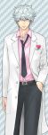  gintama glasses heart hinako-saeki labcoat necktie red_eyes sakata_gintoki silver_hair smile solo wavy_hair 