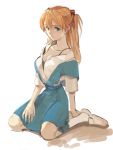  blue_eyes bra expressionless hair_ornament kneeling kuzuvine long_hair neon_genesis_evangelion off_shoulder orange_hair school_uniform skirt solo soryu_asuka_langley souryuu_asuka_langley underwear 