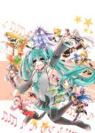  aqua_eyes aqua_hair detached_sleeves galaco gumi hachune_miku hatsune_miku highres ia_(vocaloid) kagamine_len kagamine_rin kaito kamui_gakupo lily_(vocaloid) long_hair looking_at_viewer glassesinu megpoid_(vocaloid3) megurine_luka meiko merli_(vocaloid) multiple_boys multiple_girls musical_note nekomura_iroha open_mouth takoluka thigh-highs thighhighs twintails very_long_hair vocaloid yuzuki_yukari zettai_ryouiki 